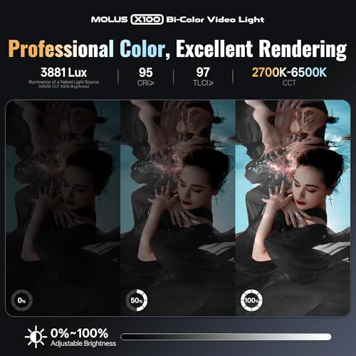 Image of ZHIYUN MOLUS X100 PRO V2 Upgraded Version LED Video Light, Portable 100W 2700K-6500K CRI 95+ TLCI 97+ Bluetooth Brightness Control Continuous Output Lighting for Photography Studio Light