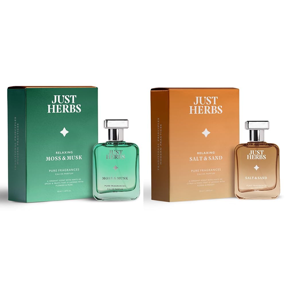Just Herbs Relaxing Moss & Musk EDP Perfume For Men Long Lasting Fragrance - 50 Ml & Relaxing Salt & Sand EDP Perfume For Men, Long Lasting Fragrance - 50 Ml