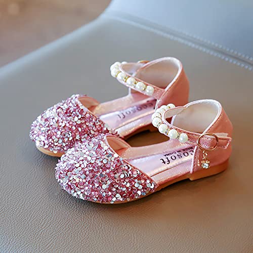 White Sandals for Girls Fashion Sandals Dress Dance Performance Princess Shoes Pearl Mesh Bow Shoes (Pink-2, 23)4