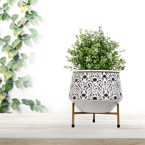 Image of CINAGRO Metal Flower Vase Planter Pot with Iron Stand, Pots for Plants, Plant Pots for Home Decoration, Succulent Pot, Indoor Planter Garden Decor Style: Botanic Bliss