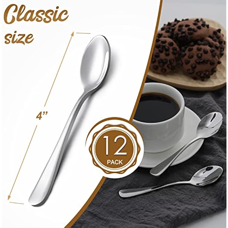Hiware 12-Piece Demitasse Espresso Spoons, 4 Inches Stainless Steel Mini Coffee Spoons