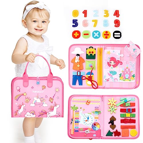Image of hahaland Busy Board for Toddlers Boys Girls Montessori Toys for 3+ Year Old Preschool Educational Learning Activities Toddler Travel Toys for Ages 3 4 5 with Life Skill Number Color Weather