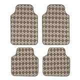 SHIMAKYO カーマット 4点セット フロアマット 車 軽/普通車 1台分 フロント2枚 リヤ2枚 丸洗いOK ズレ防止加工 防水 汚れ防止 ストレート チェック柄-カーキ