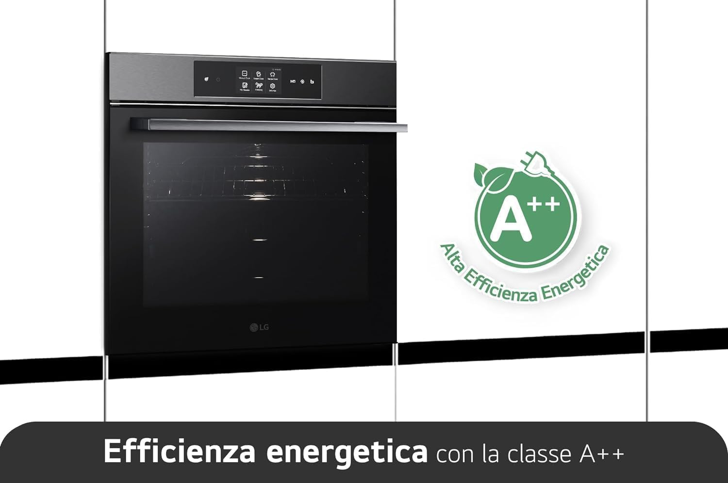 LG InstaView WSED7665B Four encastrable à vapeur, classe A++, 76L, 300°C, écran tactile 4,3", Air Fry, Sous Vide, Mode Pizza, Nettoyage EasyClean, Pyrolyse, Wi-Fi, Charnières amorties, Noir