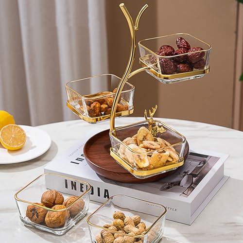 Plato de aperitivos con 3 bandejas y recipiente estable para servir frutas 4