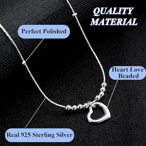 QttvbTna 925 Sterling Silver Women's Anklets, Heart Love Beaded Ankle Bracelets for Women, Sterling Silver Ankle Bracelets for Women, Adjustable Beach Foot Chain Jewelry Gift for Summer Day - Image 5