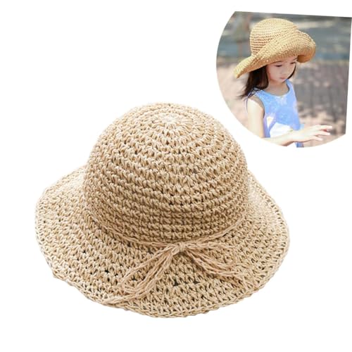 FRCOLOR Girls Boys and Girls Straw Hat Casual Beach Vacation Sun Hat Fashion Summer Sun Protective Cap Circumference Beige2