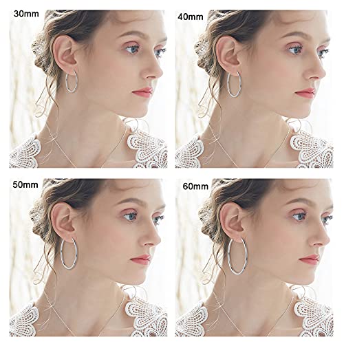 4 Pairs Silver Hoop Earrings for Women- 925 Hypoallergenic Sterling Silver Hoop Earrings Set,Large Minimalist Silver Hoops Gifts(30MM 40MM 50MM 60MM)4