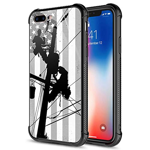 iPhone SE 2022/SE 2020 Case,Tempered Glass iPhone 8 Case, American Patriotic Lineman iPhone 7 Cases [Anti-Scratch] Fashion Cute Cover Case for iPhone 7/8/SE2/SE3 4.7-inch American Patriotic Lineman