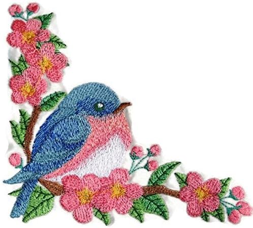 Nature Weaved in Threads, Amazing Birds Kingdom [Bluebirds and Blossoms ] [Custom and Unique] Embroidered Iron on/Sew Patch [5" *5"] [Made in USA]