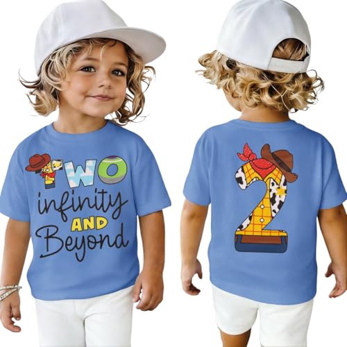 KEKEMI 2T Birthday Boy Shirt 2T Boys Cartoon Graphic Birthday T-Shirt Two Years Old Boy Short Sleeve Tees Bday Party Clothes(Blue 2T)