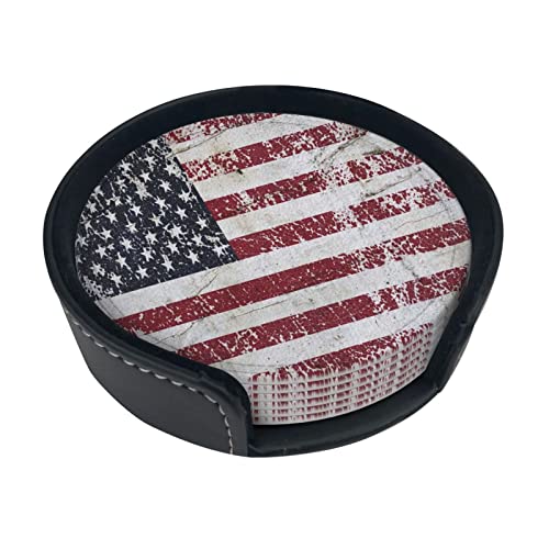 Drapeau des États-Unis d'Amérique, sous-Verres Ronds décoratifs sous-Verres Ronds en PU avec Support pour Tasse et Tasse