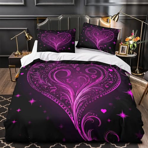 JQKZXNHPDR Violet He Housse de Couette Microfibre Résistante 3D Imprimé 3 Pièces 2 Taies Douce Fantasy Romantic Parure de Lit Confortable Hypoallergique for...