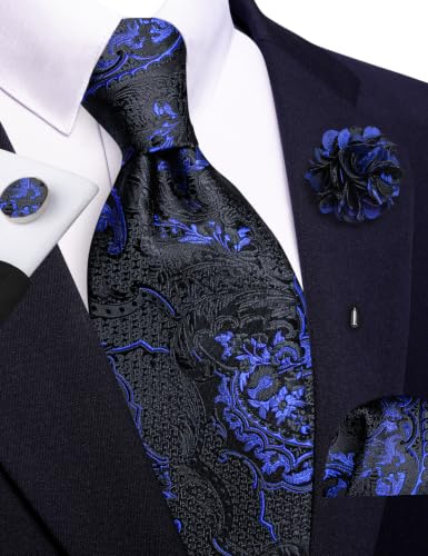 Image of Barry.Wang Paisley Tie Sets Hanky Cuff Links Flower Neckties Fashion