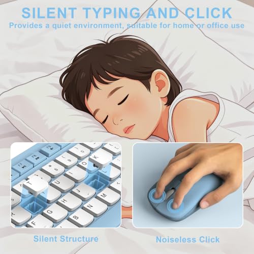Image of Wireless Keyboard and Mouse Combo Silent for Office and Home(Misty Blue-B)