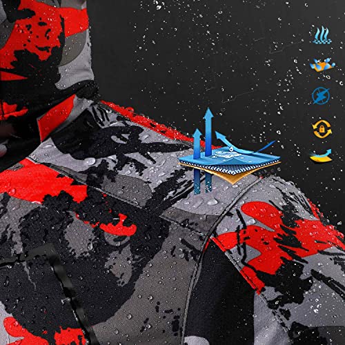 Afilok Boy's Ski Jacket Waterproof Breathable Kids Fleece Lined Windproof Hooded Snowboard Coats(Red Camouflage 14-16) #TOP6