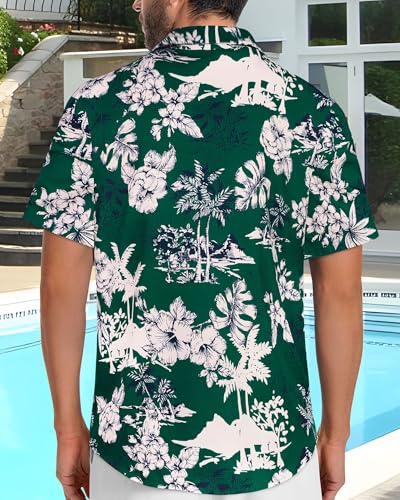 Image of Men Hawaiian Shirt Short Sleeve Summer Beach Button Down Shirts with Pocket