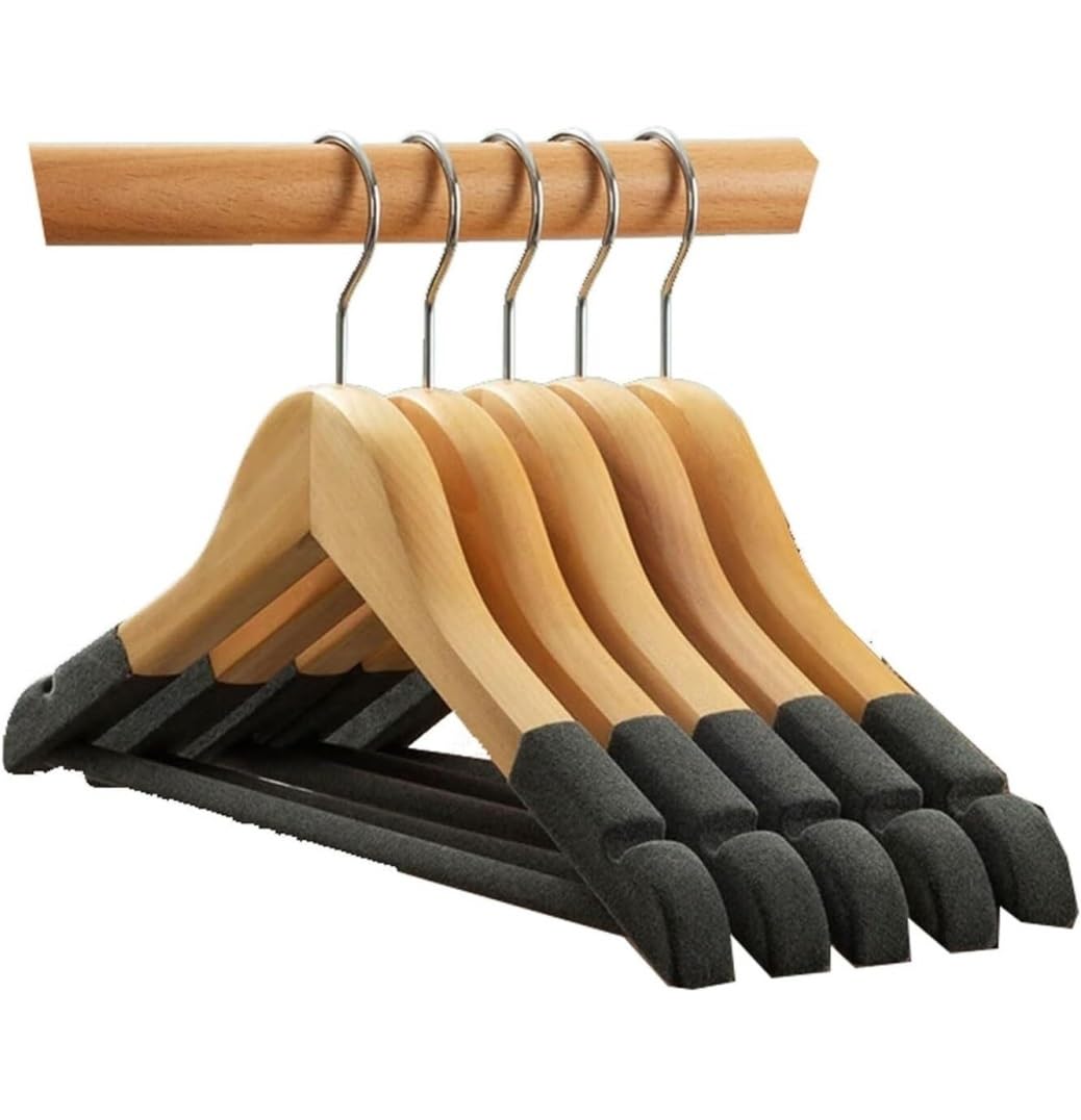 Perchas De Ropa Flocadas De Madera De 10 Piezas, Percha De Traje para Hombres Antideslizante, Gancho Giratorio De 360 ​​° para Colgar Pantalones para Sudadera(B)