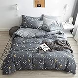 LifeTB Moon Star Print Duvet Cover Queen Modern Style Geometric Duvet Cover Soft Cotton Chic Moon Star Pattern Comforter Cover Reversible Grey Bedding Sets Boho Geometric Queen Size Duvet Cover Set