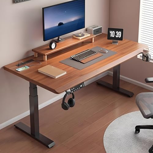 Ergonomic Standing Desk Height Adjustable Three-Section Legs Easy Assembly Ideal Home Office Desk Brown 55 1in 140cm