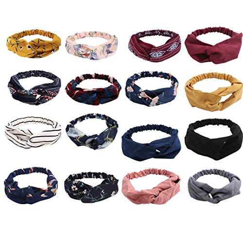 Araluky 16 Pieces Boho Headbands for Women Floral Headbands Criss Cross Elastic Hair Bands Vintage Head Wraps Hair Accessories for Women and Young Ladies, 16 Colors