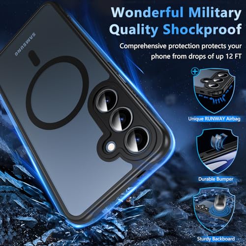 Image of OWKEY for Samsung S25 Case, Compatible with MagSafe with Screen Protector, Magnetic Case for Samsung Galaxy S25 5G, Translucent Matte Back Shockproof Phone Cover (Black)