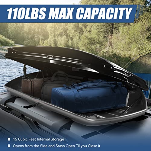 Image of Auto Dynasty Hard Shell Roof Top Mount Car Storage Travel Luggage Box Cargo Carrier with Security Keys, 80 (L) x 30 (W) x 13 (H) Inches, Capacity 110 Pounds, 15 Cubic Feet (Tool-Free Install), Glossy
