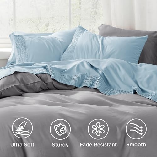 Image of Bedsure Full Size Bed Sheets - 4 Pieces Soft Full Sheet Set - Breathable & Cooling - Hotel Luxury - Easy Care Polyester Microfiber Bedding for Women, Men, Light Blue