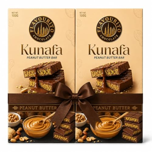 Image of Flavourito Kunafa Pistachio Chocolate Bar 100g, Satisfying, Sharp Snap Of Smooth Milk Chocolate that Gives Way to a Creamy, Rich, and Nutty Pistachio (Peanut Butter Pack of 2) DECADENT FOODS