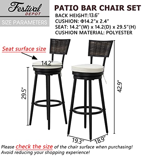 Sports Festival Outdoor Bar Stools Set Of 4 Upholstered Bistro 360° Swivel Seat Top Armless Chairs With Woven Wicker, Steel Frame And Removable Seat Cushion, Brown And Black (Seat: 14.2" X 14.2") #TOP2