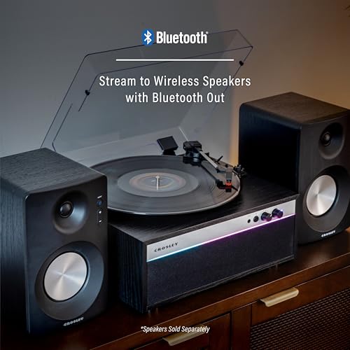 Crosley CR6048A-BK Strobe Bluetooth Vinyl Record Player with Music Sync Color Changing LED Lights, Black - Les Beatles, Paul McCartney, John Lennon, RIngo Starr, George Harrison Crosley CR6048A-BK Strobe Bluetooth Vinyl Record Player with Music Sync Color Changing LED Lights, Black – Image 5
