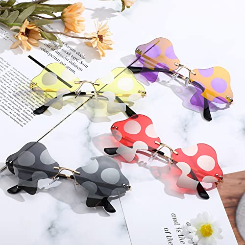 Oudain 4 Pair Mushroom Shape Sunglasses Funny Rimless Eyewear Retro Irregular Glasses Metal Spring Summer Mardi Gras Prom Party Sun Glasses for Men Women4