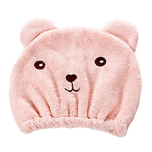 Adjustable Plush Cute Animal Baby Hair Drying Hat Super Absorbent Towel Infant Shower Bath Cap for Kids Boys Girls (Pink)