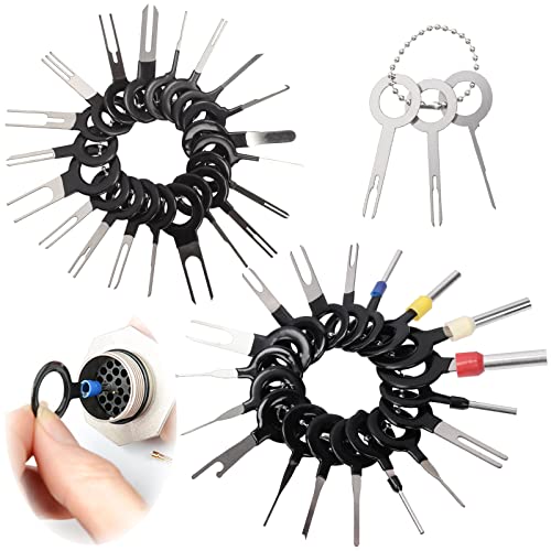 Keadic 41Pcs Terminal Extractor Removal Tool Kit, Release Electrical Wire Connector Key Pin Extractor Tool Wiring Crimp Puller Depinning Keys for Cars Motorcycles Electronic Device
