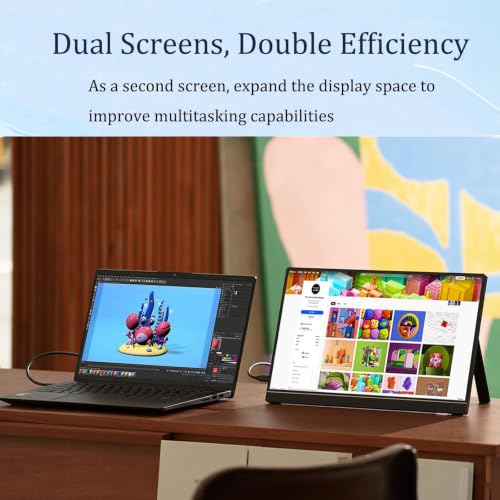 Image of Portable Monitor, 15.6'' 1080P USB C HDMI Portable Second External Monitor | 60Hz IPS HDR Ultra-Thin Dual USB-C HDMI Portable External Screen for Laptop PC Mac Phone, for Travel and Daily Work