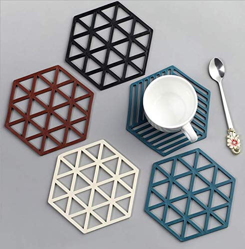 Naidev Dining Table mat Creative Heat Insulation pad Nordic Heat-Resistant Anti-Scald Dish mats Household Kitchen Pot mats Coasters ((Black-Triangle, Set of 3pcs)) 3