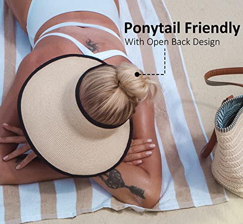 Joywant Sun Visor Hats For Women, Women'S Summer Ponytail Foldable Straw Beach Hat With Upf 50+ Beige thumb #4
