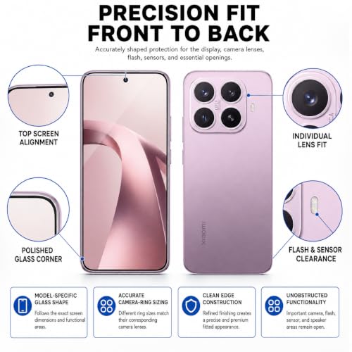 Image of FIRST MART Tempered Glass for Xiaomi 17T 5G with Pink Camera Ring Guard & Installation Kit | HD Clear Edge-to-Edge Screen Protector, Scratch Resistant, Case-Friendly | Pack of 1