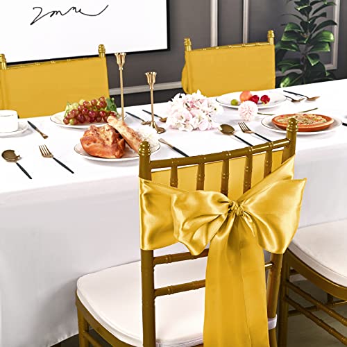 Fani 60 Pcs Gold Satin Chair Sashes Bows Universal Chair Cover For Wedding Reception Restaurant Event Decoration Banquet,Party,Hotel Event Decorations (7 X 108 Inch) #TOP7