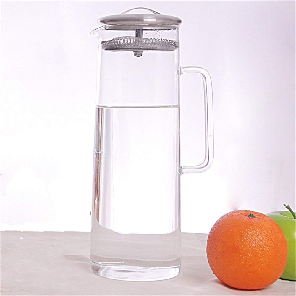 Jarra De Vidrio Resistente Al Calor Con Tapa De Acero Inoxidable O Bambú O Vidrio Jarra De Agua Caliente O Helada Botella De Agua De Té De Flores De Frutas (Capacidad : 1500ML, Color : A)