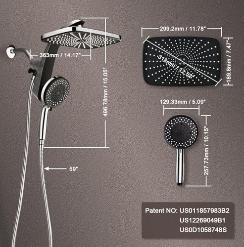 Image of Rain Shower Head with Handheld Showerhead, Chrome 1.8GPM 460311 + Holder