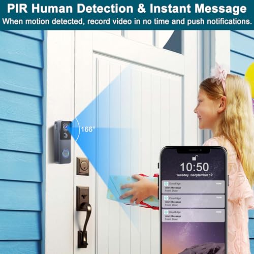 Wireless Video Doorbell Camera with Chime 1080P HD Smart Video WiFi Door Bells with Camera PIR Motion Detection Night Vision 2-Way Audio Battery Powered Work with Alexa Support SD Card & Cloud Storage - Image 5