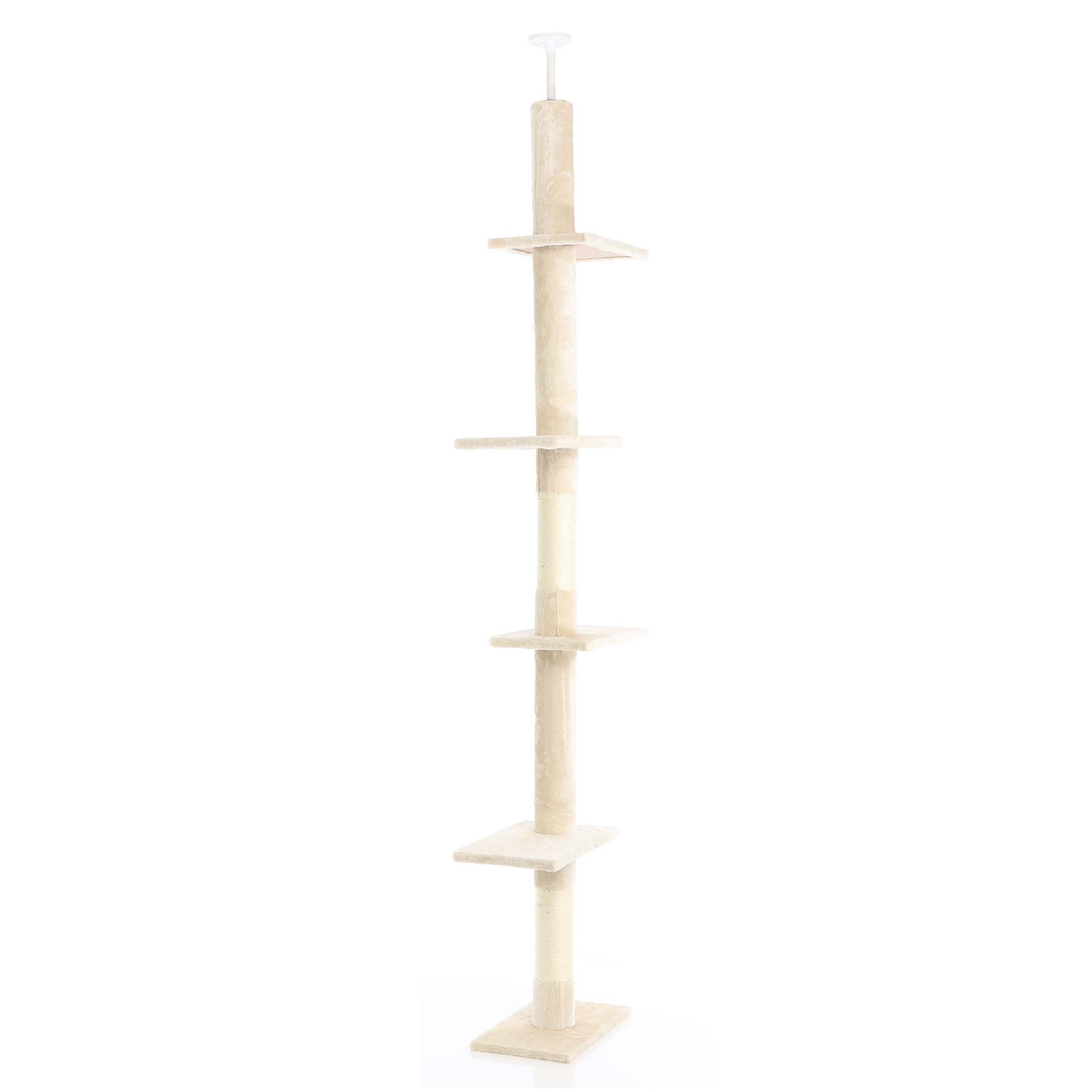 Fudajo Árbol rascador Suelo a Techo Beige 230-276cm Ajustable en Altura 4 Plataformas sisal
