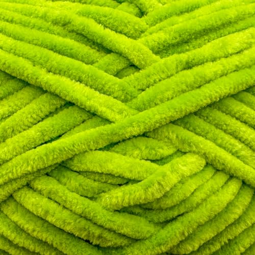 Image of Cuddly Velvet Chenille Yarn, Super Soft Fluffy Bulky for Knitting Crocheting Crafting Blanket Amigurumi, Durable for Shedding, 100 Gram (3.53 Ounces) 109 Yards (100 Meters) (Apple Green)