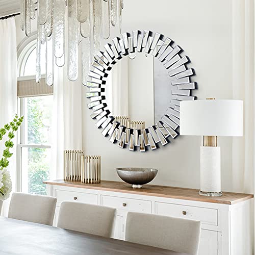 Chende Round Mirror Wall Decor, 32'' Large Decorative Mirror With Beveled Glass Frame, Modern Accent Mirror For Living Room, Foyer, Bedroom #TOP2