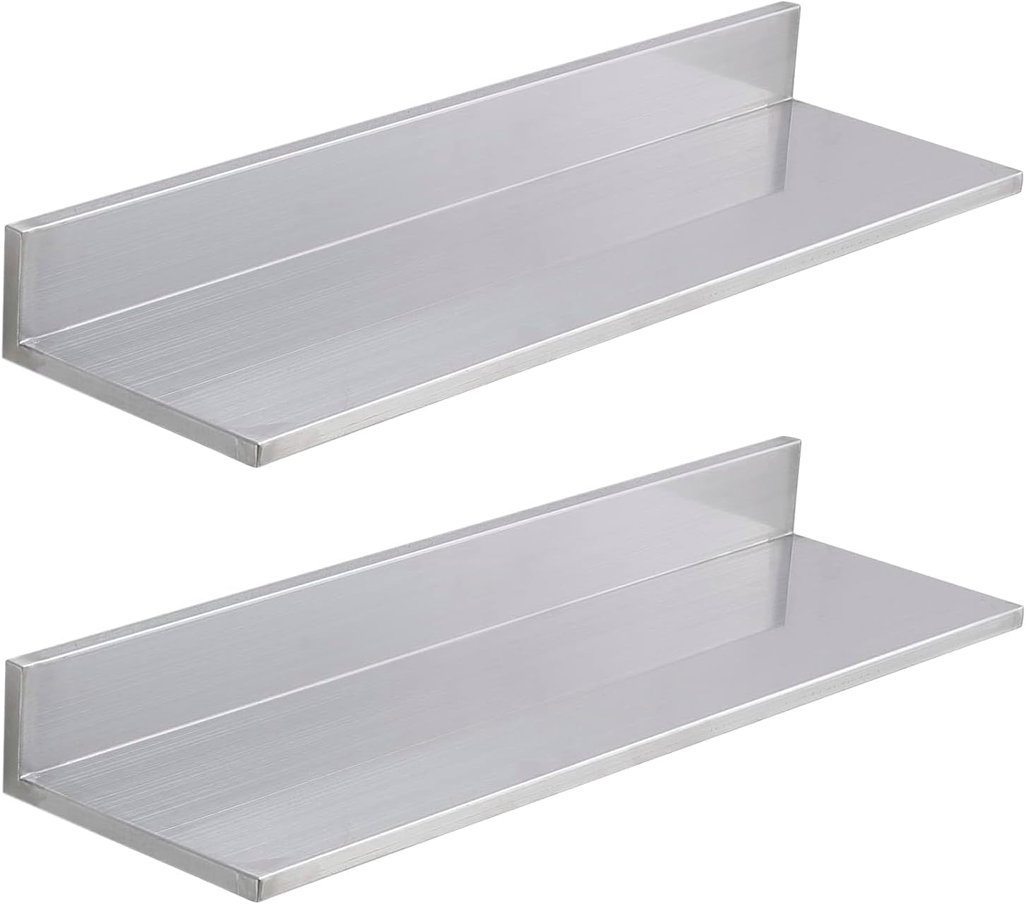 Edelstahl Wandregal, Regal Wand 2 Stück, Schweberegal Silber 100cm Länge, schwimmender Boden Hängeregal für Wohnzimmer, Küche, Büro, Badezimmer