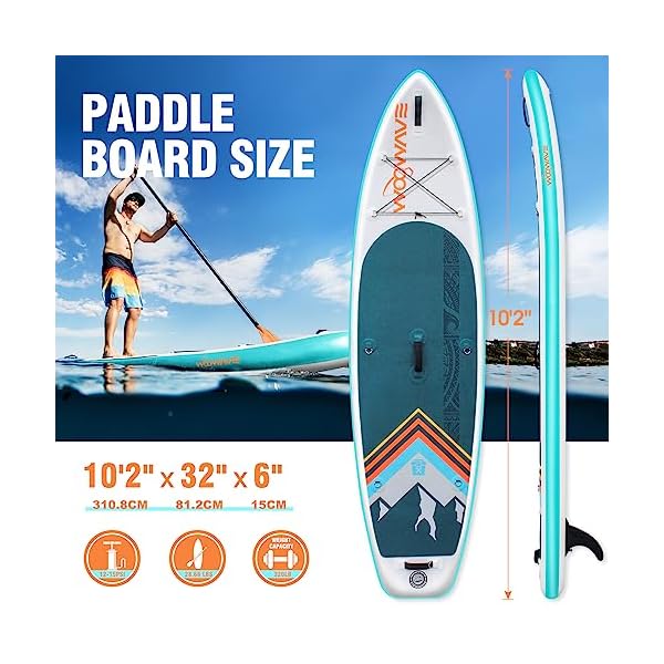 WOOWAVE Inflatable Stand Up Paddle Board 10'2"/11'6" Wide Stance Non-Slip Deck, Premium SUP Accessories Including Hand Pump, Adjustable Paddle, Backpack, Surf Control Paddleboard for Youth and Adult - Image 3
