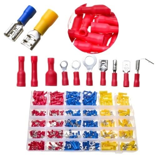 TSIOHKBS Crimp Spade Terminal Assorted Electrical Wire Cable Connector Kit Crimp Spade Insulated Ring Fork Spade Butt Set(480PCS)