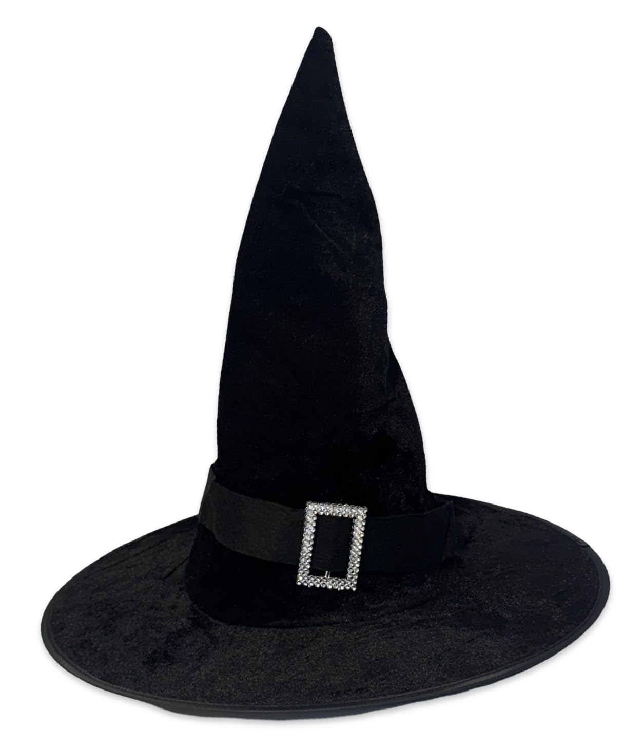 Caprilite Halloween Witch Hat with Sparkly Crystal Buckle, Black Velvet, Wizard Hat, Cosplay Accessories, Fits Adults and Children