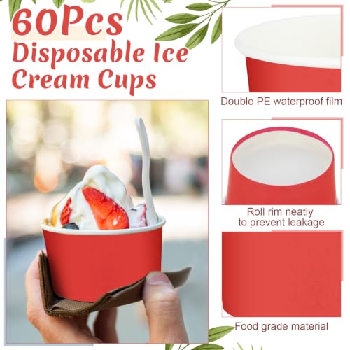 Image of Maxdot 60pcs 3 oz Dessert Cups, Disposable Ice Cream Cups, Paper Frozen Yogurt Bowls, for Hot and Cold Foods, Suitable for Gelato or Mousse (Red)